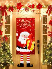 1 件圣诞快乐吊旗，涤纶卡通圣诞老人图案吊旗，圣诞吊旗，圣诞装饰，圣诞派对用品，家居装饰，挂布饰品，圣诞装饰，室内外墙面装饰，圣诞节 - 彩色 - 查看 2