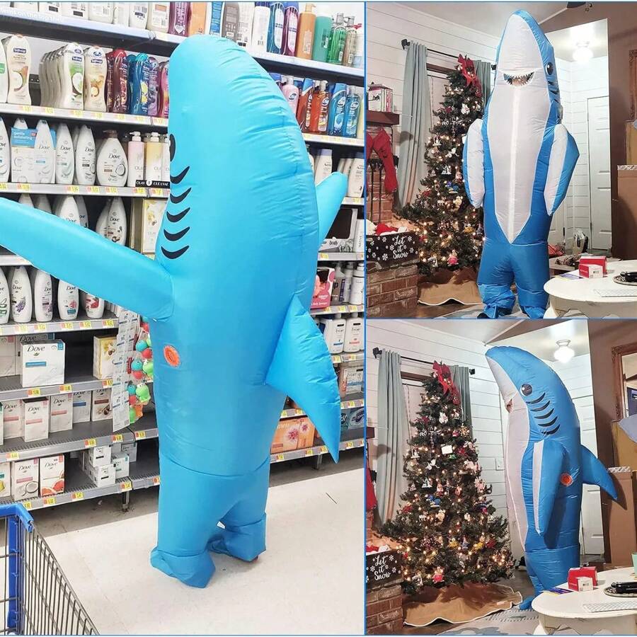 Inflatable Shark Costume Air Blow Up Jaws Jumpsuit Fancy Dress Funny