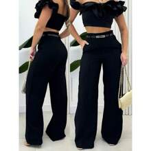 Calça Pantalona Feminina Alfaiataria Com CINTO