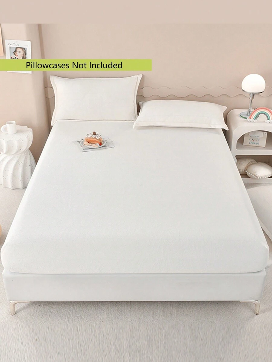 1pc Velvet Non-Slip Solid Color Thermal Lining Fitted Sheet For Autumn/Winter, Suitable For Bedroom, Guest Room, Dormitory, Nursery, Whole Family Usage - White - View 1