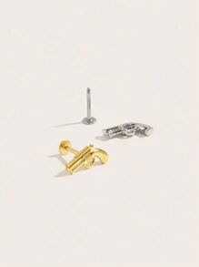 1pc Unique Titanium Steel Pistol Shape Earrings, Suitable For Women Daily Wear