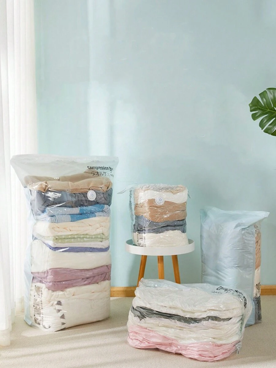 1PC时尚简约立体真空压缩袋衣服被子打包袋防水防尘耐磨耐用真空收纳袋省空间被子衣服压缩袋透明真空压缩袋收纳袋 - 無色 - 查看 1