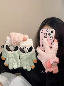 1 paar Winter Sanrio Series Hello Kitty, My Melody, Kuromi Cartoon Princess Adult Alpaca Blend Warmth Jacquard Fluffy Wanten Handschoenen, Touchscreen, Koreaanse Versie