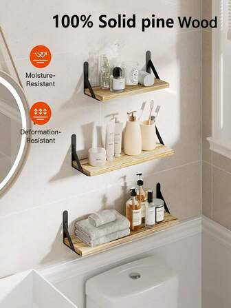 Schweberegal, rustikales Holzregal, wandmontiertes Regal, geeignet für Badezimmer-Dekoration, Schlafzimmer, Wohnzimmer und Pflanzen (Naturfarbe), rustikaler Stil Holz-Wandregal für Schlafzimmer, Wohnzimmer, Badezimmer, Küche, rustikales, schwebendes Wandregal, Badezimmer-Regal wandmontiert Küche, Schlafzimmer, Badezimmer, Toilette-Aufbewahrungsregal, für Wand-Dekor Bücherregal im Wohnzimmer