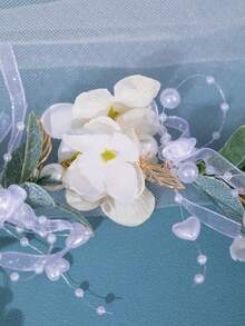 1 vòng hoa bướm hồng lãng mạn và vòng lá xanh, phụ kiện phong cách công chúa cho tiệc theo chủ đề thiên nhiên, quà tặng sinh nhật hoặc lễ hội - trắng - Xem 3