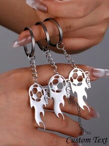 Personalized Name Football Keychain Backpack Tag Keychain Name Tag Sports Keychain Best Gift For Friends Football Stainless Steel Bag Accessories Practical And Beautiful All Year Round - Silver - View 1