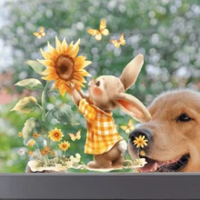 1 幅可爱动物和向日葵油画贴纸、节日装饰、家居玻璃窗、背景墙、装饰墙贴、乙烯基墙贴、可移除贴纸 - 彩色 - 查看 14