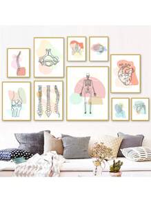 1 pieza Póster de arte de pared de pintura en lienzo de anatomía de huesos humanos esternón, columna vertebral, corazón, cerebro sin marco para decoración de sala de clínica o consultorio médico - Multicolor - Ver 1