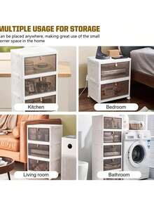 2/3/4/5/6层大型可折叠鞋柜，带滚轮 - 透明、可堆叠、可调节，可收纳鞋子、衣物和零食 - 卧室和客厅的完美收纳方案，家居收纳必备 - 彩色 - 查看 4