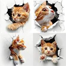 4-In-1 Cartoon Cat Stickers TPU Material Multilayer Colorful Composite Printing, Suitable For Car, Motorcycle, Helmet, Home Window, Laptop, Cute Animation