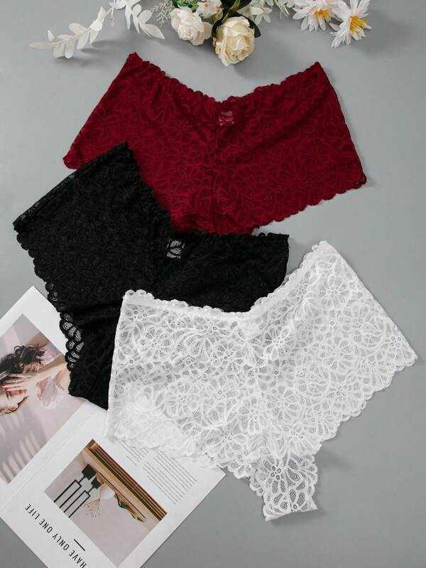 3 Stücke/Set Große Größen Sexy Spitzen Slip, Fantasy Elegante Serie Wäsche