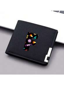 1件26字母卡通糖果元素钱包通用短款钱包男女生卡夹短钱包个性帆布双折钱包男孩女孩万圣节创意礼物生日 - 黑色 - 查看 19