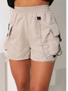 Women's Tactel Cargo Shorts With Suspenders And Chain Side Pockets New York Fashion Gringa Urban Blogger Urban Fashion - 米色 - 查看 4