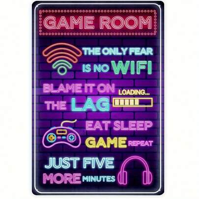 Gaming Metal Sign, Gaming Room Tin Sign, Retro Wall Decor Gamer Wall Signs, Gamer Wall Decor For Boys Room, Bedroom Gamers, 8" X 12"