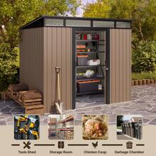 Lofka 8' X 6' Outdoor Storage Shed, Versatile Metal Garden Shed, Outdoor Storage Tool Shed, With Sliding Doors, Transparent Panel Windows, Anchors, Outdoor Storage Shed For Backyard, Patio - màu nâu - Xem 6