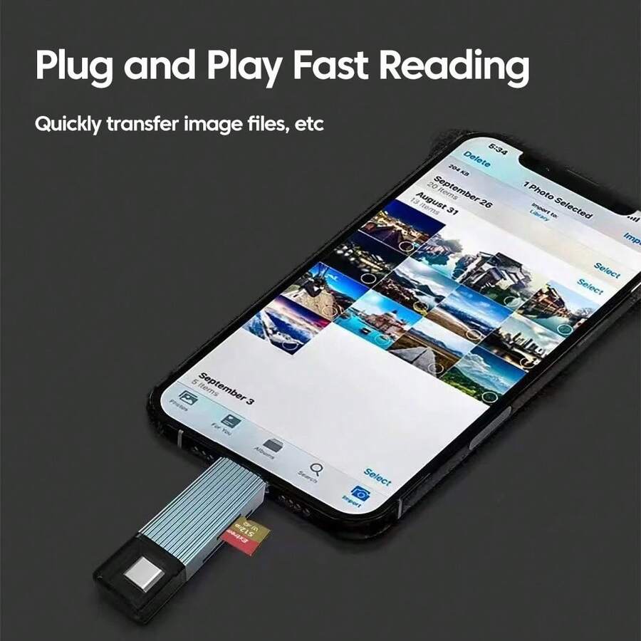 1ชิ้น อะแดปเตอร์ USBC สำหรับอ่านการ์ด SD/TF พกพาได้ ช่องเสียบการ์ด 2