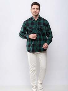 Men's Plaid Shirt Long Sleeve Winter - màu xanh lá - Xem 1