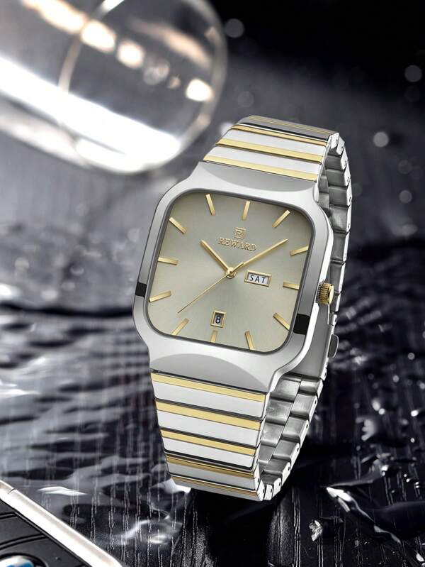 REWARD Belohnung Herren Quarz Uhr Geschäfts-Mode-Stil Zeitmessung Kalender leuchtende Zeiger Multifunktions Herrenuhr Qualitätsgeschenk klassisches Design Edelstahl Armband