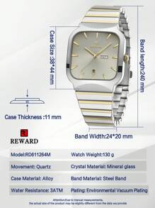 REWARD Men's Quartz Watch Business Fashion Style Timing Calendar Luminous Hands Multi-Functional Men Wristwatch High Quality Gift Classic Design Stainless Steel Watch Band - Silver - View 8