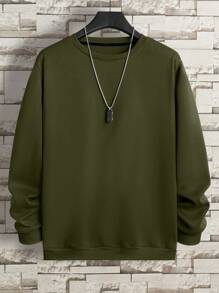 Customized Plus Size Men's Round Neck Long Sleeve Graphic Print Simple Funny Sweatshirt, Casual Everyday Wear