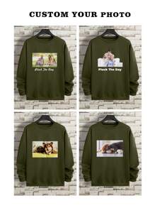Customized Plus Size Men's Round Neck Long Sleeve Graphic Print Simple Funny Sweatshirt, Casual Everyday Wear