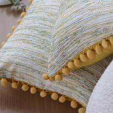 2 vỏ gối trang trí dệt 12x20 inch có bi, vỏ gối trang trí ghế sofa phòng khách màu vàng, trang trí tiệc, không có lõi - Màu vàng - Xem 2