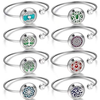 Bracelets diffuseurs d'huiles essentielles à l'arbre de vie, Bracelets-manchettes diffuseurs de parfum, Bracelets médaillons ouverts diffuseurs d'arôme