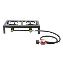 SHZICMY Portable Double Burner Outdoor Gas Stove Propane Cooker With Adjustable 0-20Psi Regulator Hose For Patio Camping, BBQ, Home Brewing, Turkey Fry, Maple Syrup Prep - 黑色 - 查看 7