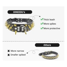 尖刺狗项圈 - 时尚皮革狗项圈 - 2 英寸宽，适合中型和大型犬 - 例如斗牛犬獒犬 - 黑色铆钉和黑色皮革，24 英寸 - 黑色 - 查看 6