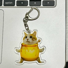 Llavero acrílico con emoticono de gato lindo de la miel - Amarillo - Ver 3