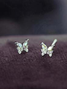Hoa tai đính đá cầu vồng hình bướm bằng bạc Sterling S925, tối giản và dễ thương, quà tặng cho cặp đôi, bạn bè, phụ nữ, trang sức chất lượng cao - Bạc - Xem 7