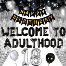 LaVenty Welcome To Adulting 18th Birthday Banner 18th Birthday Banner Happy 18th Birthday Party Decorations 18 Years Party Supplies Sign - 黑色 - 查看 1
