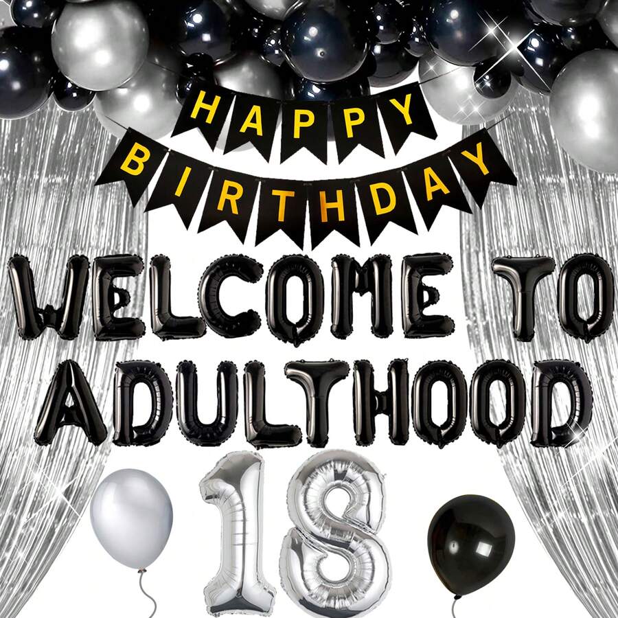LaVenty Welcome To Adulting 18th Birthday Banner 18th Birthday Banner Happy 18th Birthday Party Decorations 18 Years Party Supplies Sign - 黑色 - 查看 1