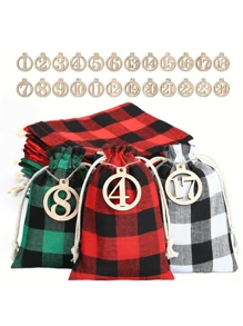 Calendario de Adviento rellenable, 24 calendarios navideños rellenables, calendario de Adviento grande de 10 x 14 cm, rellenable, calendario de Adviento 2024 - Marca de madera roja gris azul E-24 - Ver 2