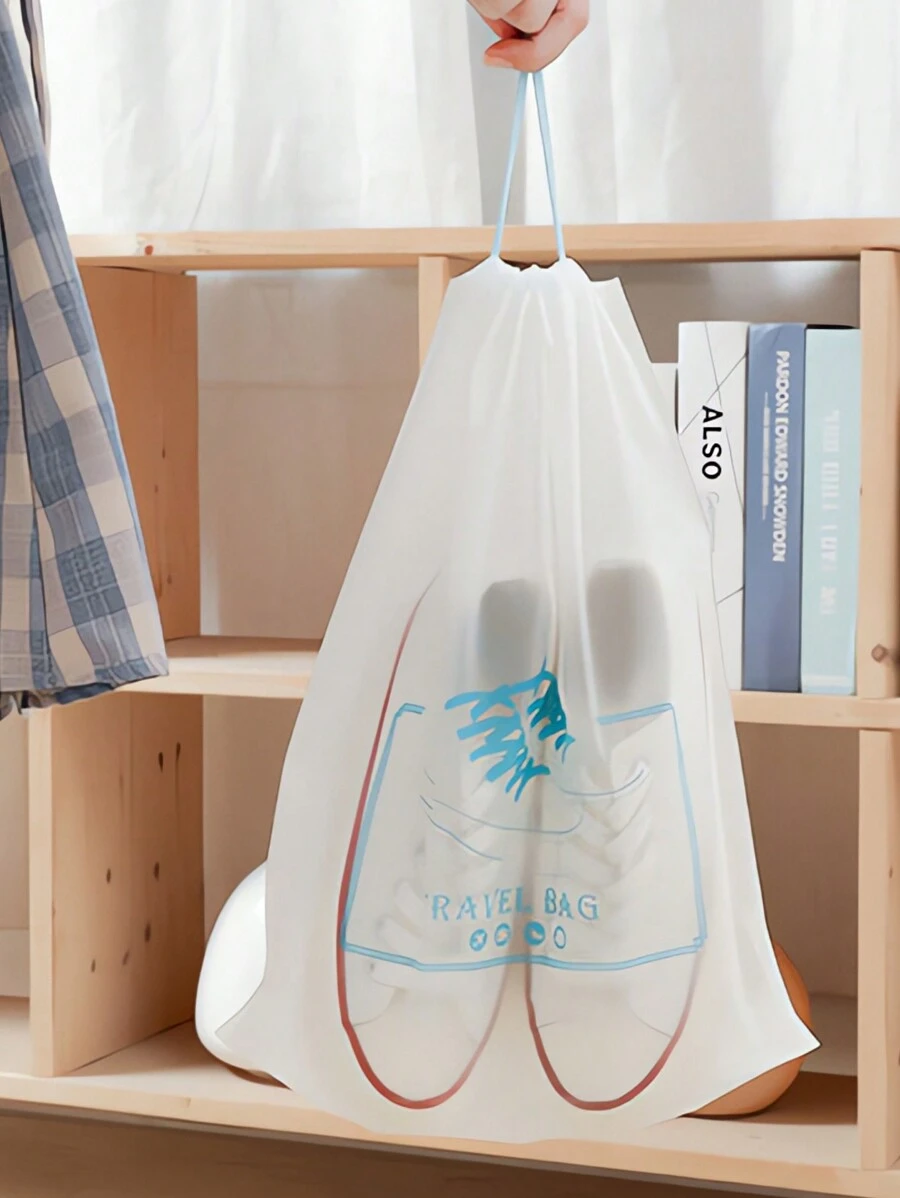 旅行收纳袋，带安全抽绳封口，防水塑料袋，用于衣服鞋子洗漱用品，旅行装化妆包，防尘鞋袋，家用可重复使用收纳袋，男女防水沙滩包，旅行必备品，返校度假必备品，学校用品，旅行必备品，女士宿舍鞋袋 - 無色 - 查看 1