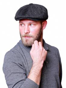 1 件装男士报童帽 Peaky Bakerboy 帽子经典人字形粗花呢针织平顶帽 Gatsby Ivy 爱尔兰驾驶帽 - 黑色 - 查看 1