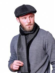 1 件装男士报童帽 Peaky Bakerboy 帽子经典人字形粗花呢针织平顶帽 Gatsby Ivy 爱尔兰驾驶帽 - 黑色 - 查看 2