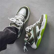 Giày thể thao nam thoáng khí, giày thể thao đế dày thời trang thu đông bằng da, màu xám - xanh quân đội - Xem 3