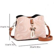 Stylish Large Capacity Bow Beaded Pendant Tote Bag, Shoulder Bag For Women With Mocloud Pattern, Adjustable Shoulder Strap For Everyday Use - Pink - View 5