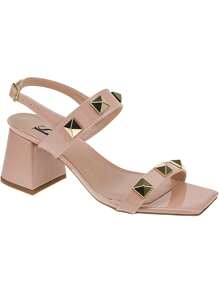 Loris Shoes Oficial Women's Sandal With ABS Block Heel, Pyramid, Studded Back, Buckle 18-415 - 裸體 - 查看 1