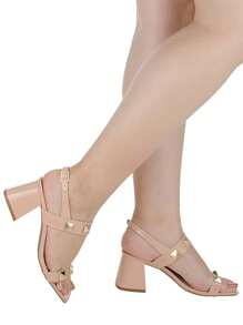 Loris Shoes Oficial Women's Sandal With ABS Block Heel, Pyramid, Studded Back, Buckle 18-415 - 裸體 - 查看 8