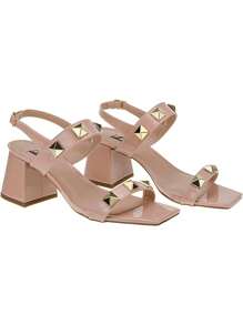 Loris Shoes Oficial Women's Sandal With ABS Block Heel, Pyramid, Studded Back, Buckle 18-415 - 裸體 - 查看 4