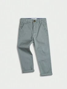 Young Boy Woven Letter Embroidered Casual Pants - Army Green - View 12
