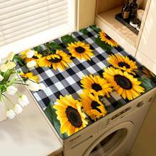 1 件家居装饰，向日葵黑白格子洗衣机防尘罩，吸水桌垫，速干冰箱垫，现代洗衣机和烘干机顶盖，洗衣房和厨房，家居用品