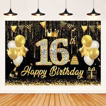 AFYPRTY 1 pieza 100*150cm Fondo de fiesta de 18 cumpleaños con números de strass, fondo de poliéster negro y dorado, accesorio fotográfico, decoración de fiesta de cumpleaños 16, 30, Navidad - Multicolor - Ver 17