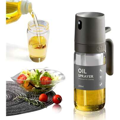 Premium Glass Oil Sprayer Bottle - 8.5oz/250ml Capacity, Easy-To-Use Mister For Cooking, Baking, Salad Making, BBQ, Air Fryer - Kitchen Essential Gadgets And Accessories For Healthy Cooking, Mess-Free Oil Dispenser, 1pc
