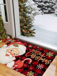 1 tấm thảm nhà bếp Giáng sinh vui vẻ - Thảm sợi polyester mềm, chống trượt, chống dầu có họa tiết ngày lễ, thích hợp để trang trí nhà cửa, có thể giặt bằng máy - Đỏ - Xem 1