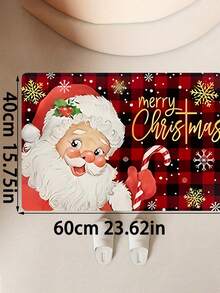 1 tấm thảm nhà bếp Giáng sinh vui vẻ - Thảm sợi polyester mềm, chống trượt, chống dầu có họa tiết ngày lễ, thích hợp để trang trí nhà cửa, có thể giặt bằng máy - Đỏ - Xem 2