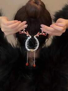 1 pieza Pinza de pelo con forma de garra de reno brillante con agarre fuerte, adecuada para cabello grueso, accesorios de pelo con borlas navideñas, decoración de pelo para cumpleaños, Navidad, fiestas, decoración del hogar, decoraciones navideñas, decoración de habitación de invierno