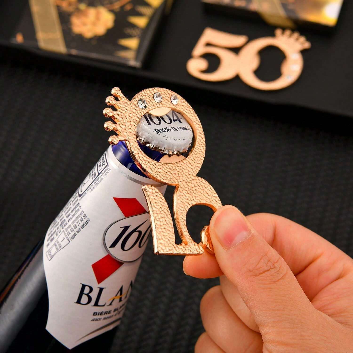 Black Gold 50th Birthday Party Bottle Opener, Popular Gifts For 50th